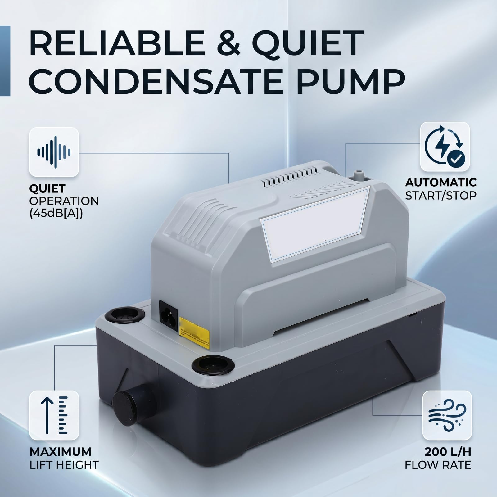 Tosuny Bomba de Condensado HVAC, Bomba de Eliminación de Condensado de Elevación de 200L/H 5m, Depósito de 1800ml, de Drenaje de CA Ultra Silenciosa para Máquina de Hielo Deshumidificadora de Aire