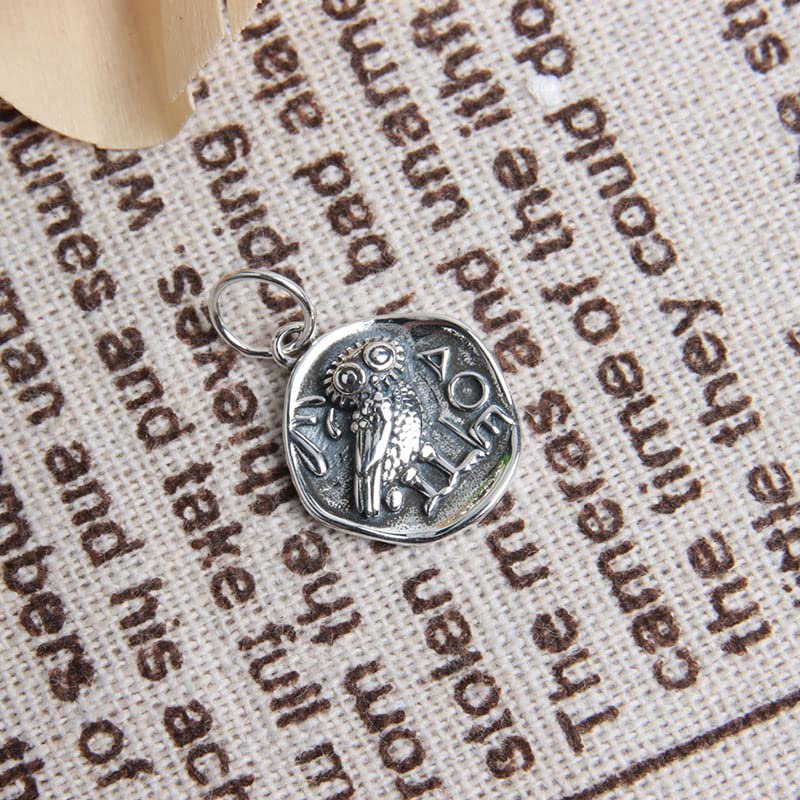 Acxico 1Pcs Sterling Silver Ancient Owl Coin Organic Round Small Charm Pendant Unique3