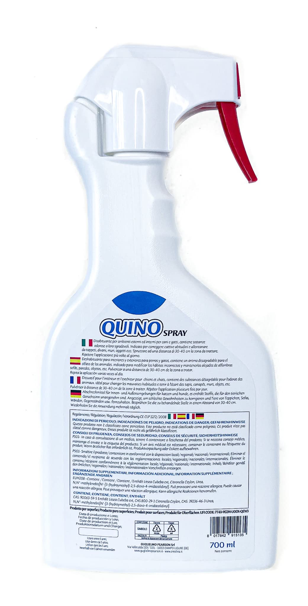 PEARSON Repulsif Chat Exterieur et Intérieur 700ML, Repulsif Chat et Chien, Stop Pipi Chat et Chien, Anti Urine et Anti Marquage Urinaire Chat, Spray Dissuasif Made in Italy