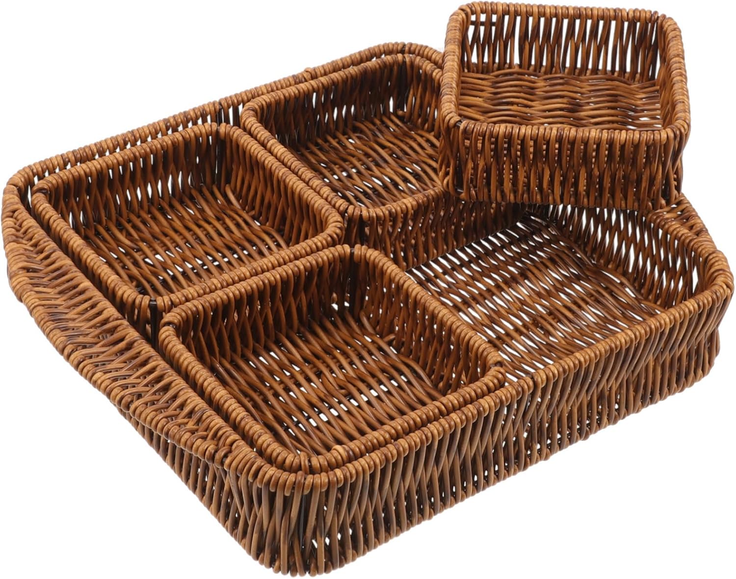 Cabilock 5-Piece Woven Snack Storage Basket Set Compartments Food-Grade Material for Dried Fruits and Small Items for Kitchen Organization
