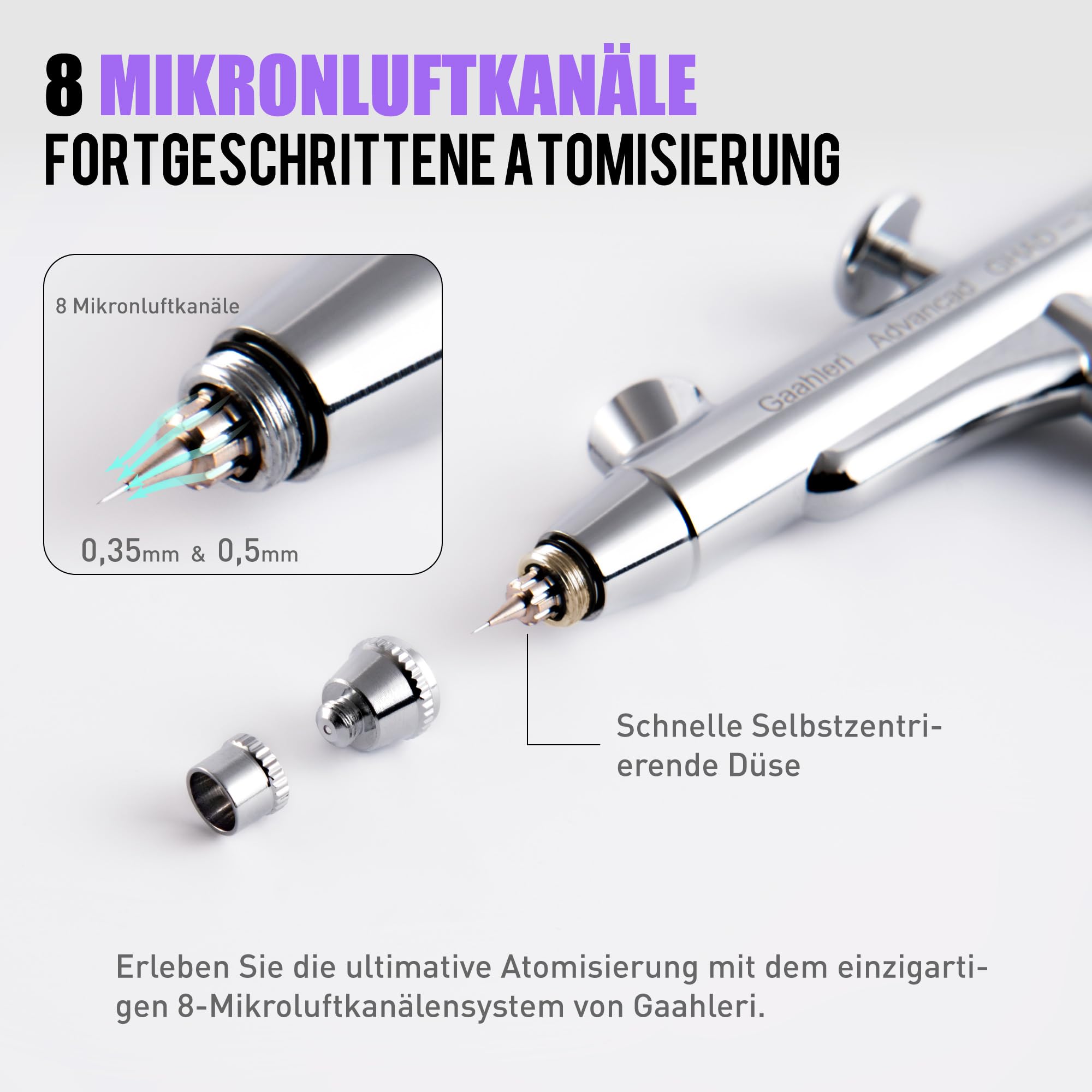 Gaahleri Airbrush-Set Dual-Action-Schwerkraft 0,35 & 0,5 mm Nadel 1/2 & 1/4 oz Becher