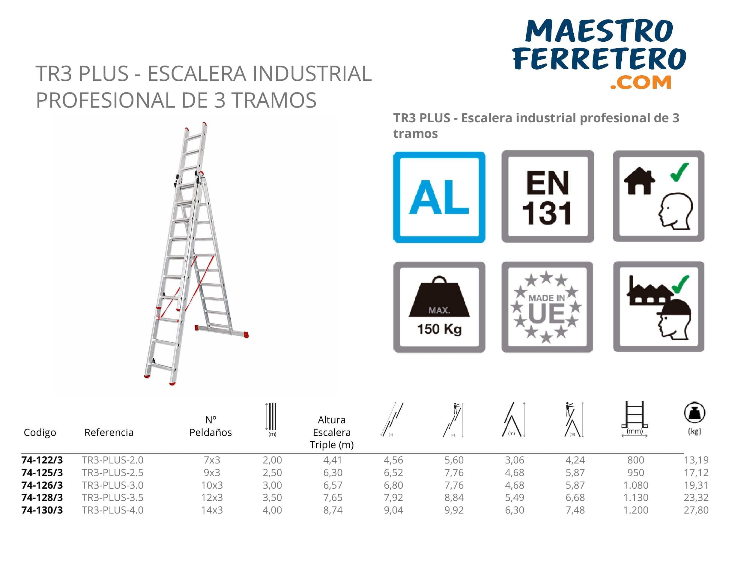 Escalera Transformable Triple Plus TR3-PLUS-3.0 de 10x3 Peldaños de Aluminio