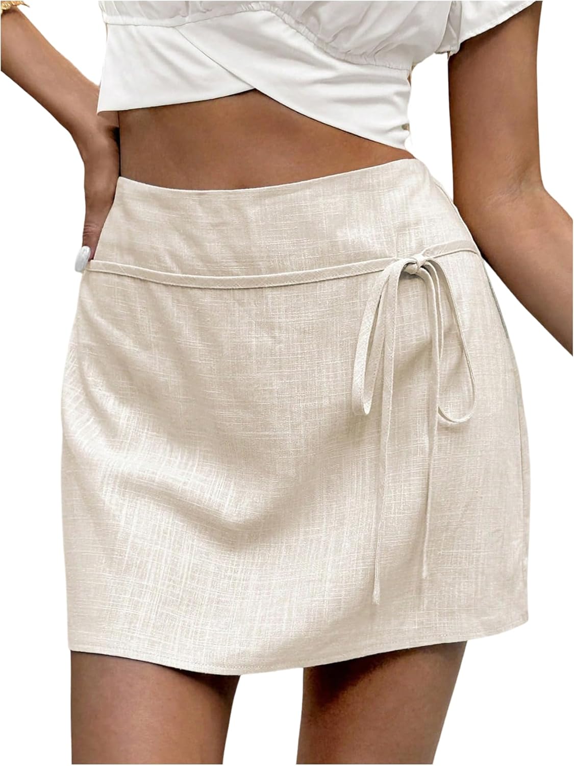 Chic Summer Vibes: High-Waisted Tie Front Linen Mini Skirt