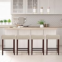 Vista 47 de ERGOMASTER Taburetes de bar, 24 pulgadas, modernos taburetes de sillín, madera de caucho, caqui/marrón, juego de 2