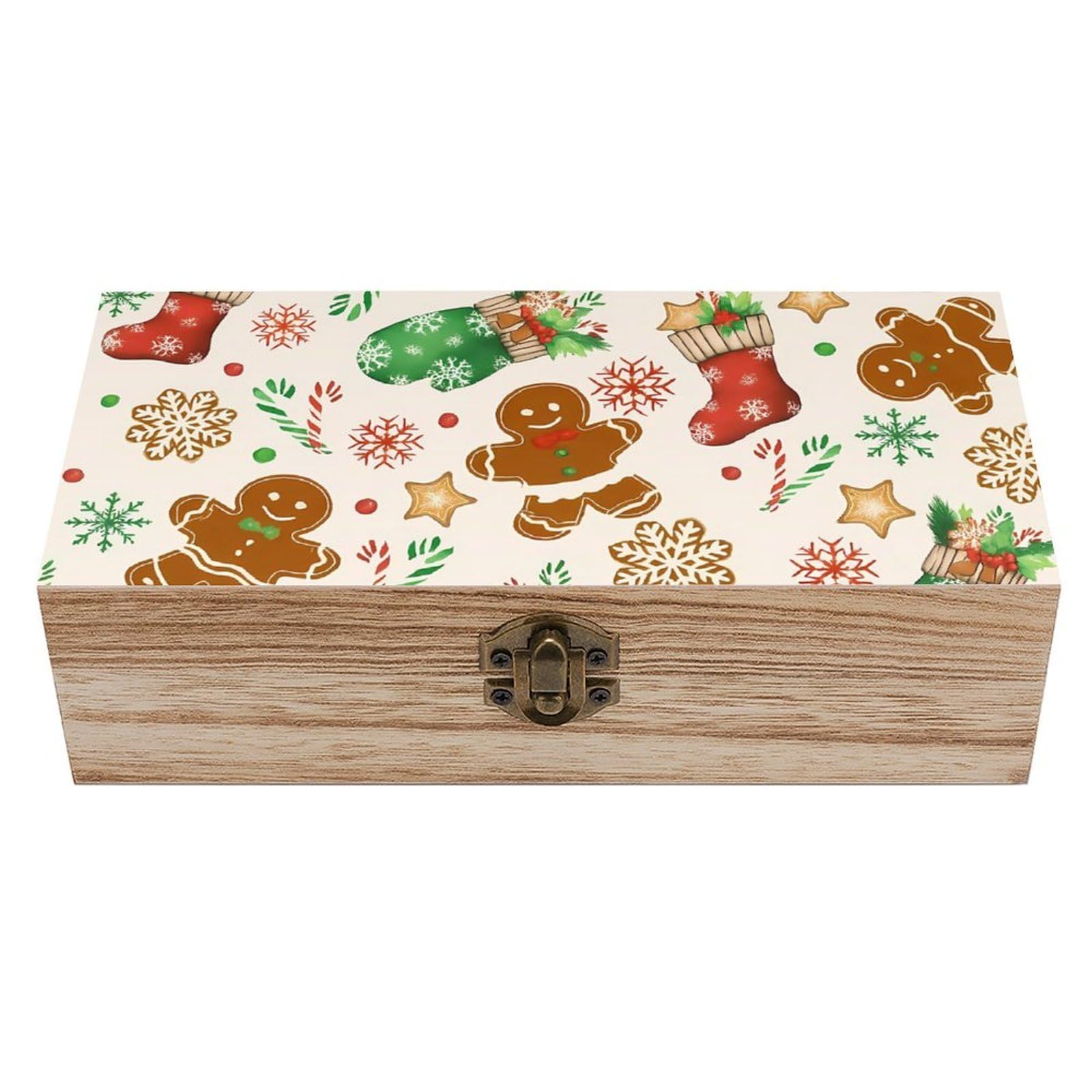 HLBSDM Christmas Gingerbread Man Tree Sock Gloves Retro Wooden Storage Box Jewelry Art Gift Boxs Decorative Keepsake Boxes