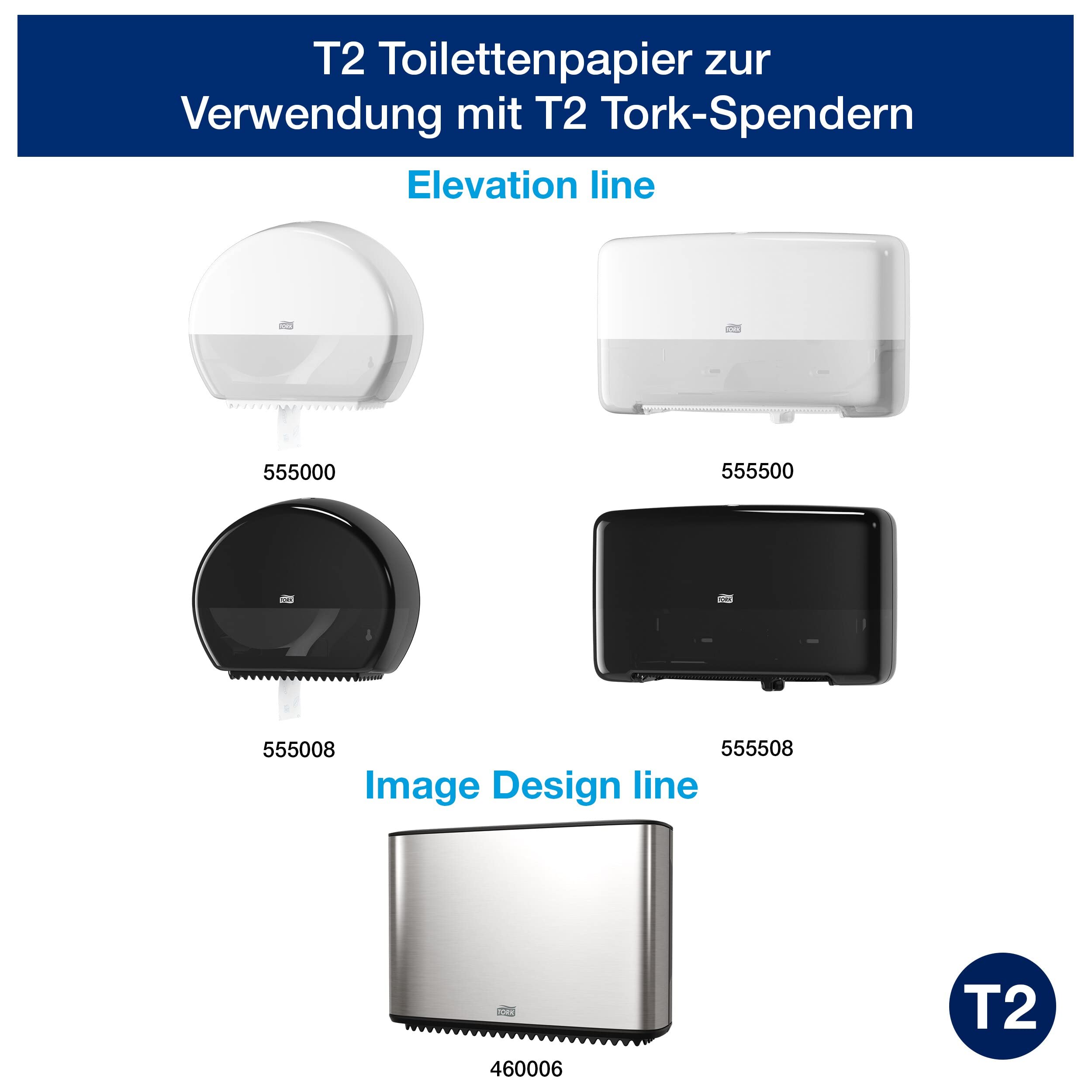 Tork 120280 Mini Jumbo Toilettenpapier in Advanced Qualität für das Tork T2 Mini Jumbo Toilettenpapiersystem / Toilettenpapier 2-lagig in Weiß, 12 x 850 Blatt