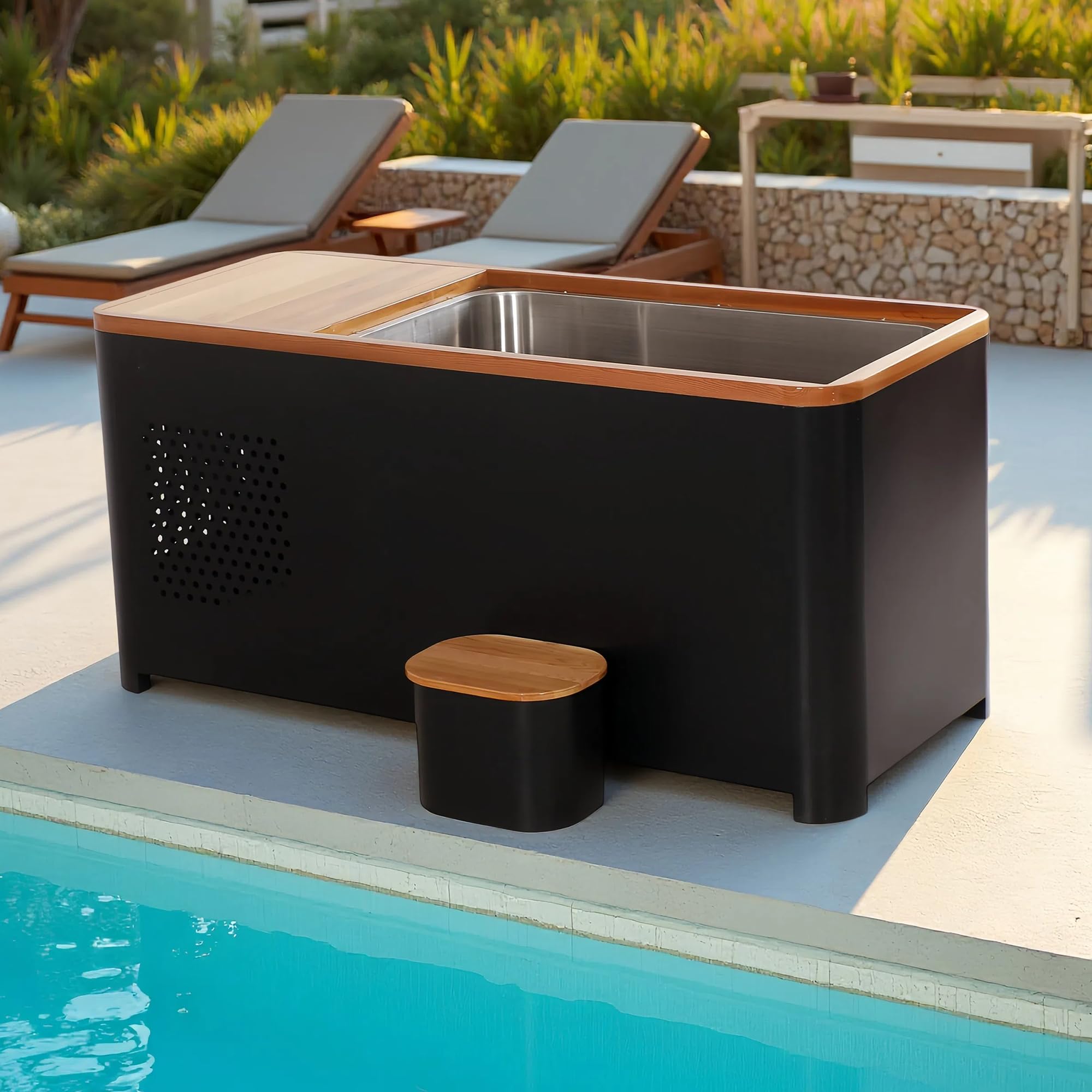 AURGOD Cold Plunge Tub, 1.5HP Chiller 110V, 500L Cold and Hot System, Canadian Red Cedar - Filter - Ozone/UV, Stainless Steel Base, with Tub Lid, Wood