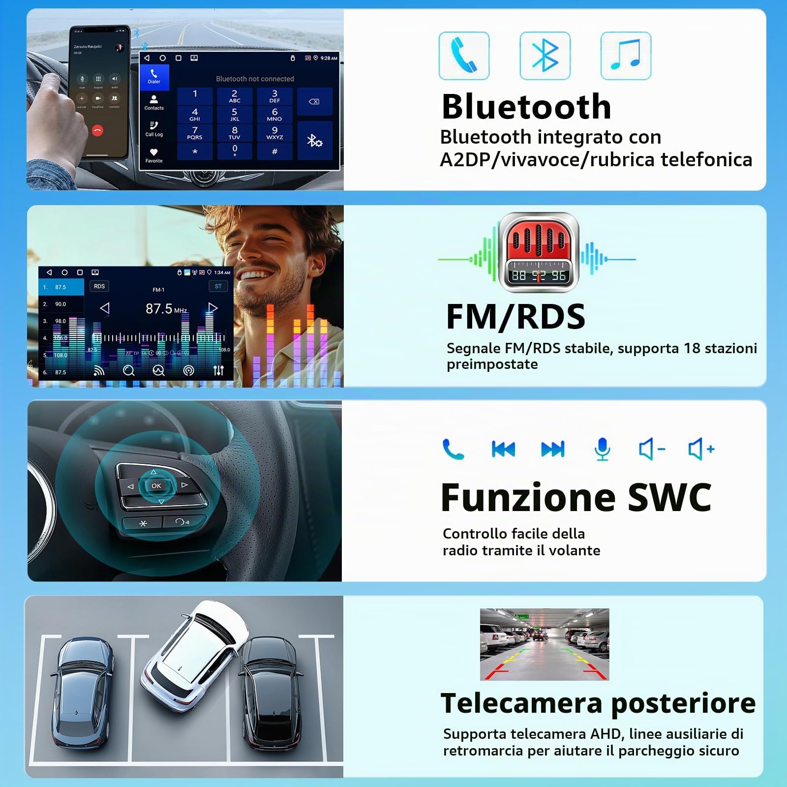4GB+64GB Autoradio per Ford Focus II/S-MAX/MONDEO 9/GAL con Wireless Carplay, Audio Bluetooth Touchscreen da 7 Pollici con Navigazione GPS/Collegamento a Specchio/WIFI/EQ/RDS/HiFi + Telecamera
