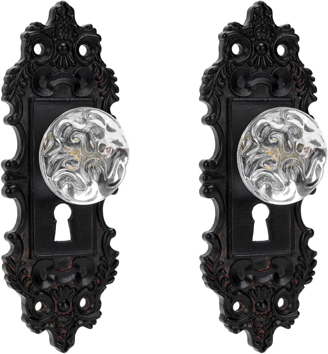 SOFFEE DESIGN 2pcs Vintage Cabinet Pull Drawer Knob, Distressed Closet Handle with Clear Crystal, Antique Door Knob with Mounting Screws for Cupboard, Kitchen Furniture - Black Black Short