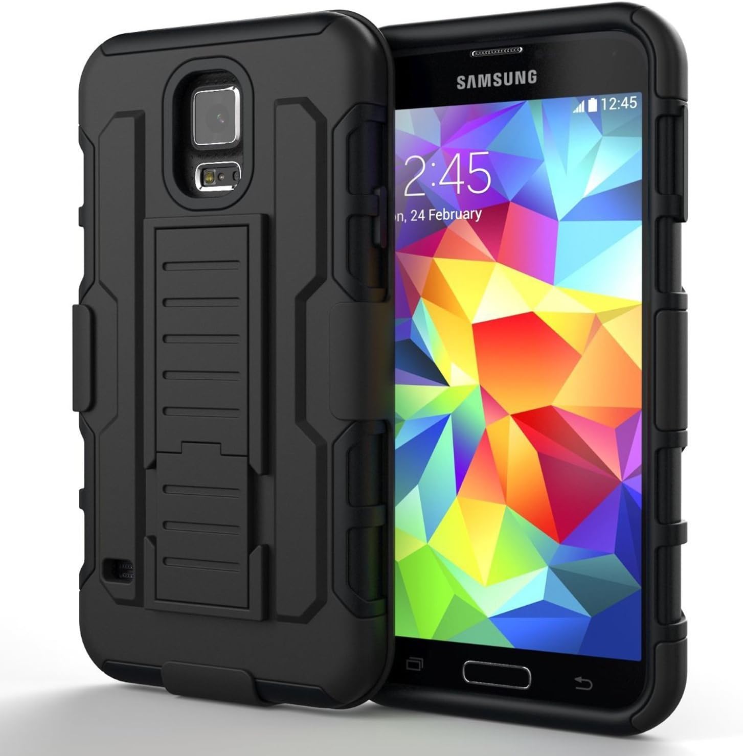 S5 Case, Galaxy s5 Case,GOODEX 3 in 1 Combo Ultra Protection Case BLACK Shockproof Drop Proof Rugged Dual Layer [ARMO case] with Belt Clip Holster Kickstand [Heavy Duty] For Samsung Galaxy S5 i9600 SV GS5