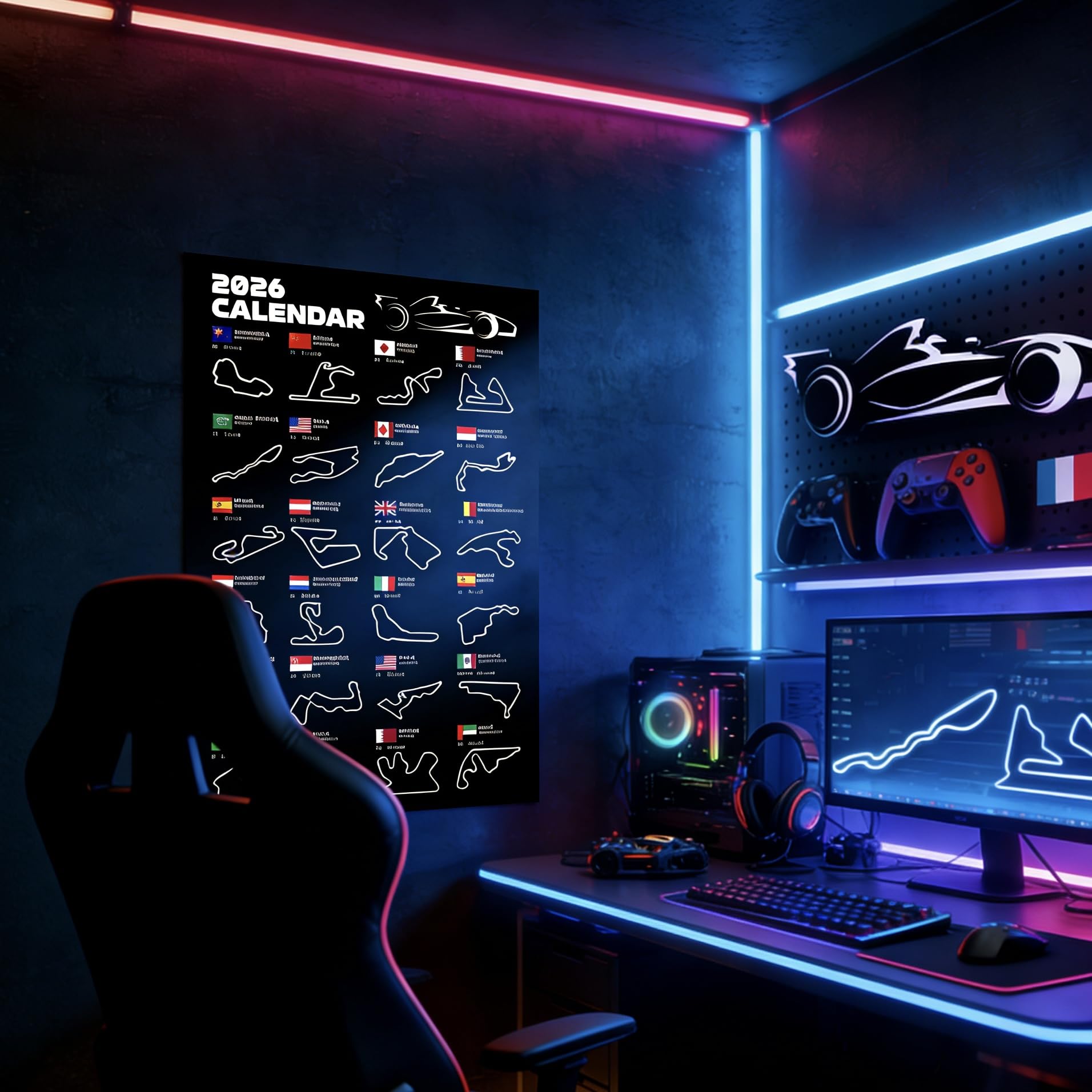 F1 Poster Wall Art Picture for Youth Room Office Formula 1 Decoration Merchandise Racing Gift (60x40cm)