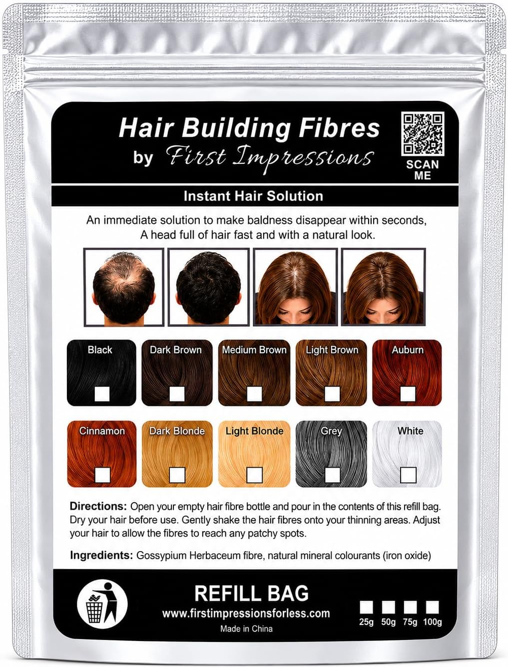 First Impressions Hair Building Fibres Refill | Hair Loss Concealer for Men & Women | Instantly Conceals Thinning Hair | 50g Dark Brown