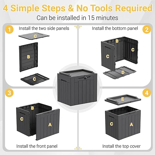 Vista 31 de Greesum Caja de cubierta de resina de 100 galones, gran almacenamiento al aire libre, textura de tejido de ratán de imitación para muebles de patio