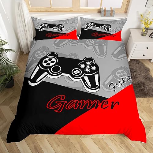 Feelyou Funda de edredón para niños y niñas, juego de ropa de cama con estampado de consola de videojuegos, decoración del hogar, funda de edredón