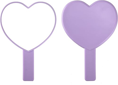 Miniatura 10 de Espejo de mano de viaje en forma de corazón, espejo de mano cosmético con mango (negro, 1 unidad)