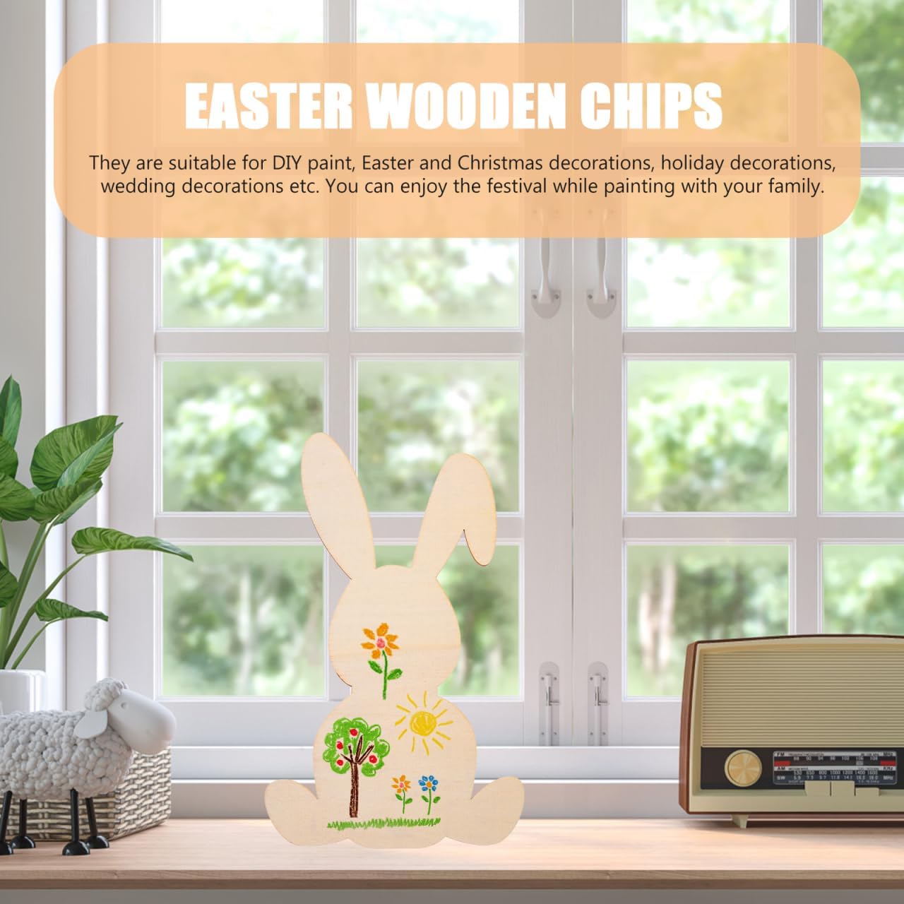 Amosfun 10pcs Rabbit Wood Slices Blank Bunny Cutouts Wood Chip Forest Party Tree Ornaments DIY Pendants Unfinished Painting Decoration