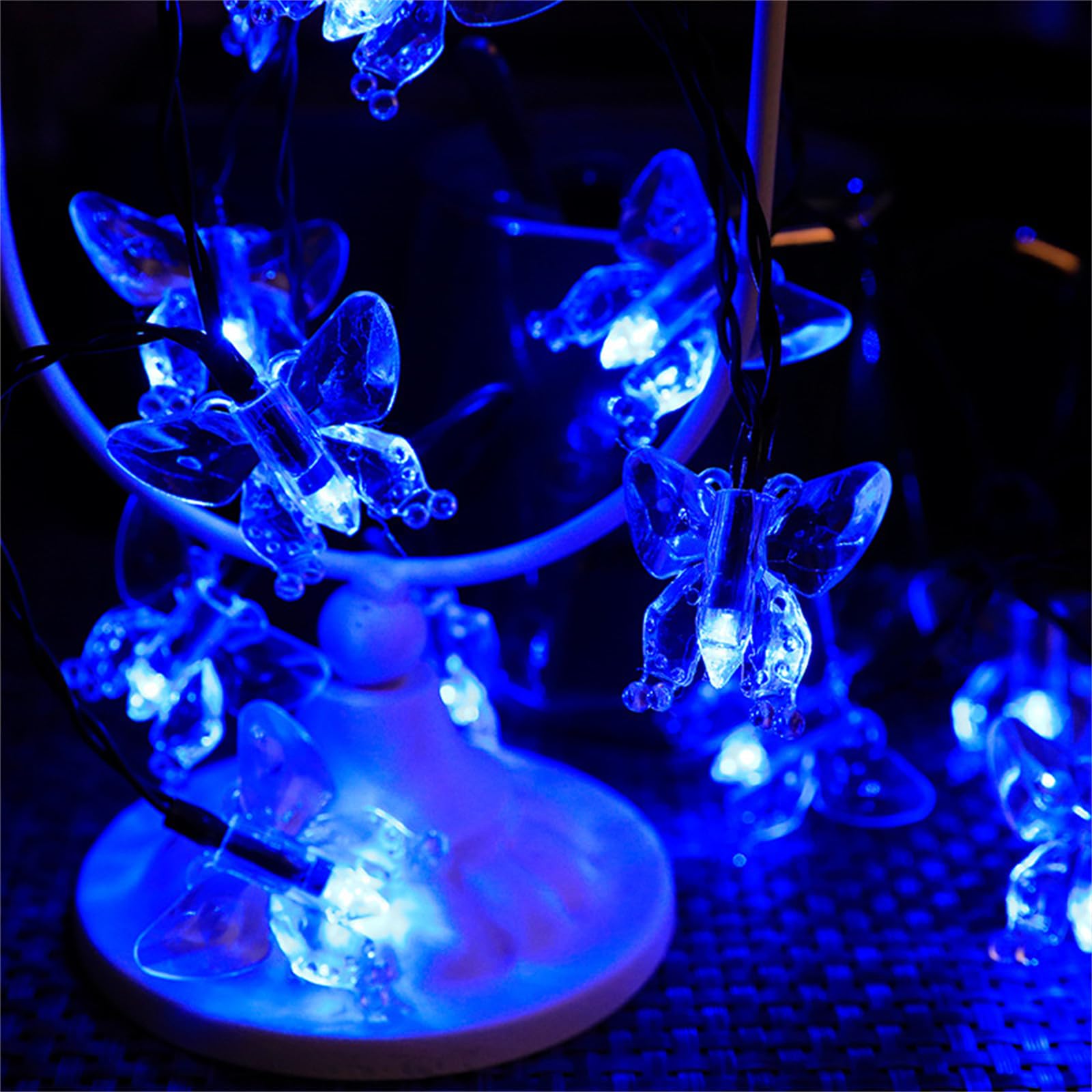 FANSU LED Garden Lights, 8 Modes Indoor/Outdoor Solar String Lights, Butterfly Pattern Solar Lights Outdoor Garden,for Patio Yard Home Christmas Parties Wedding Decorations (Blue,12m/100 LED)