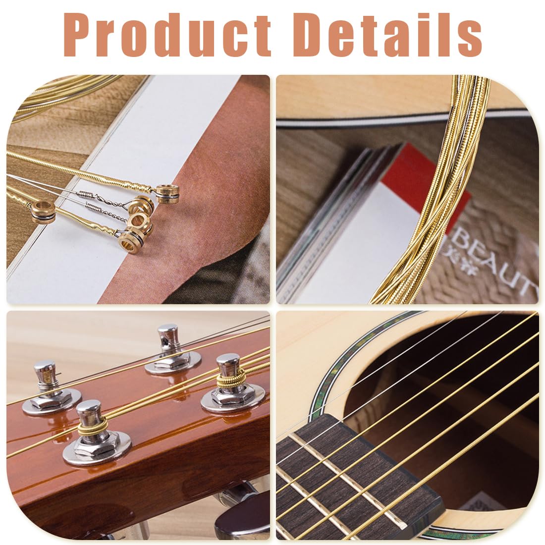 6 Set Corde Chitarra Acustica Colorate - Acciaio, Multicolore, Ottone, Rame Rosso, Per Principianti - Foto 4