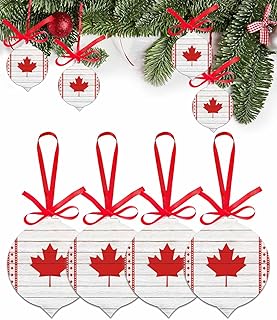 Christmas Hanging Ornaments, Canada Day Red Maple Leaves Vintage Wooden Plank Decorative Acrylic Christmas Hanging Decorations for Tree, Gift Box, Home Decor, Parties, 4 Pcs-3.7x3 Inch