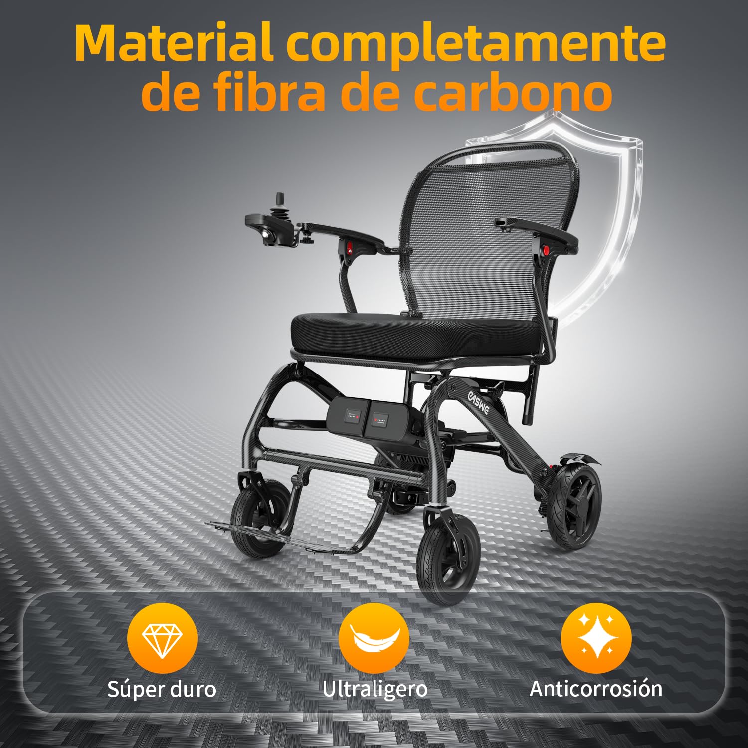 C20 Silla de Ruedas Eléctrica de Fibra de Carbono, Diseño Ultra Ligero Plegable de 12 kg, Potencia 10AH+10AH, Autonomía 40 km, Motor Sin Escobillas de 400W