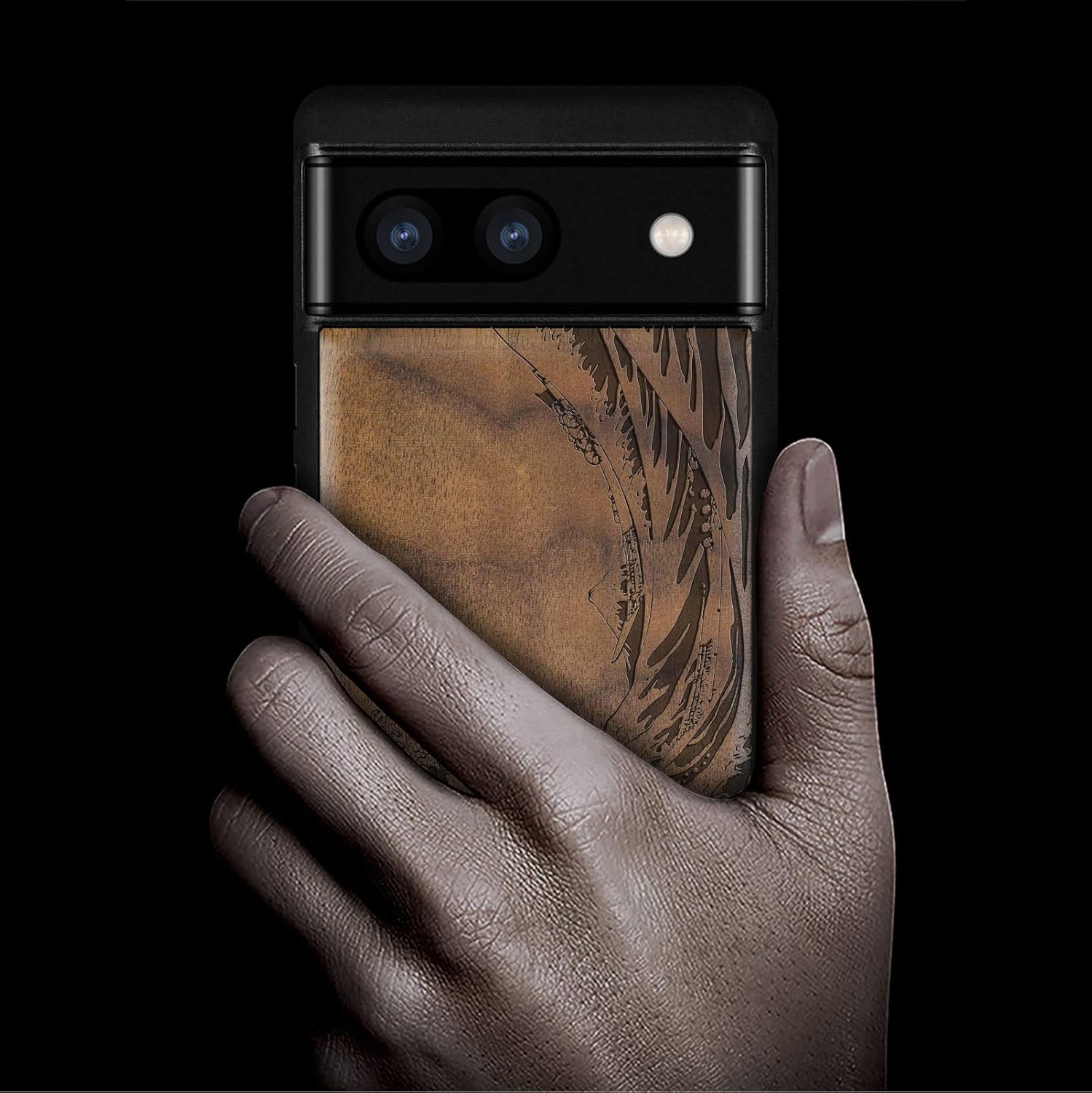 Carveit Wood Case for Pixel 6a Case [Natural Wood & Black Soft TPU] Shockproof Protective Unique Wooden Cover Compatible with Google Pixel 6a (The Great Wave Off Kanagawa-Walnut)