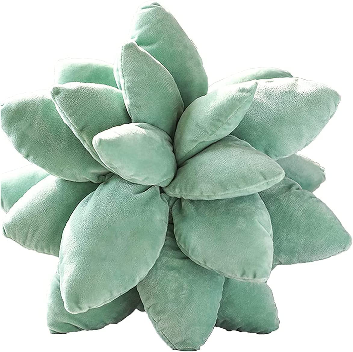 Azonee9.8in Succulent Pillow, Cute Stuffed Plant Plush Pillows, 3D Succulents Cactus Pillow, Novelty Plush Cushion for Garden Bedroom Home Decor (Green-B)