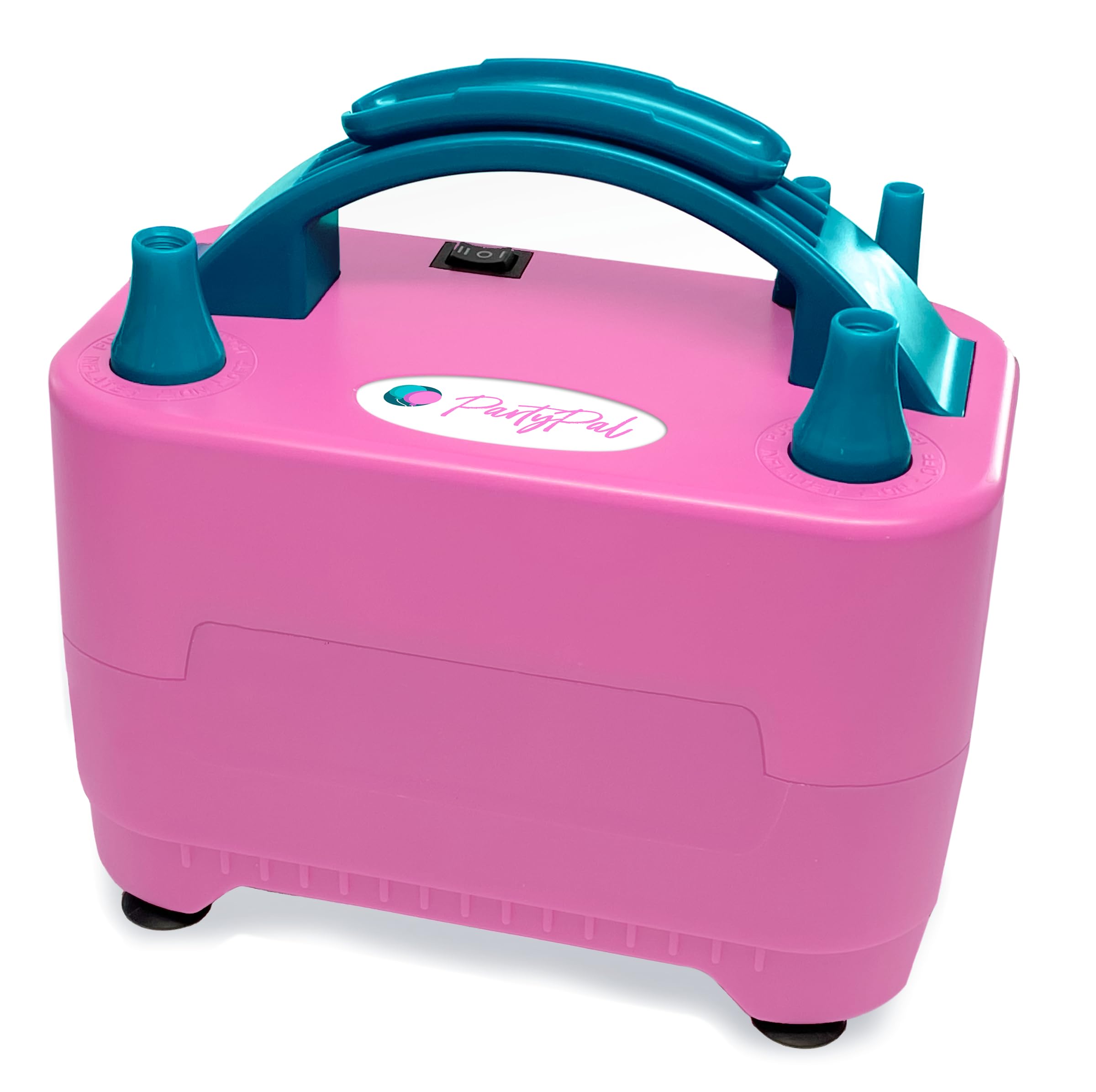 The PartyPal Pink Electric Portable Two Nozzle Air Blower Inflated Balloon Pump with 25-30 Balloons/Min for Home Outdoor Use (110V), Strongest Motor and Rubber Feet for Stability