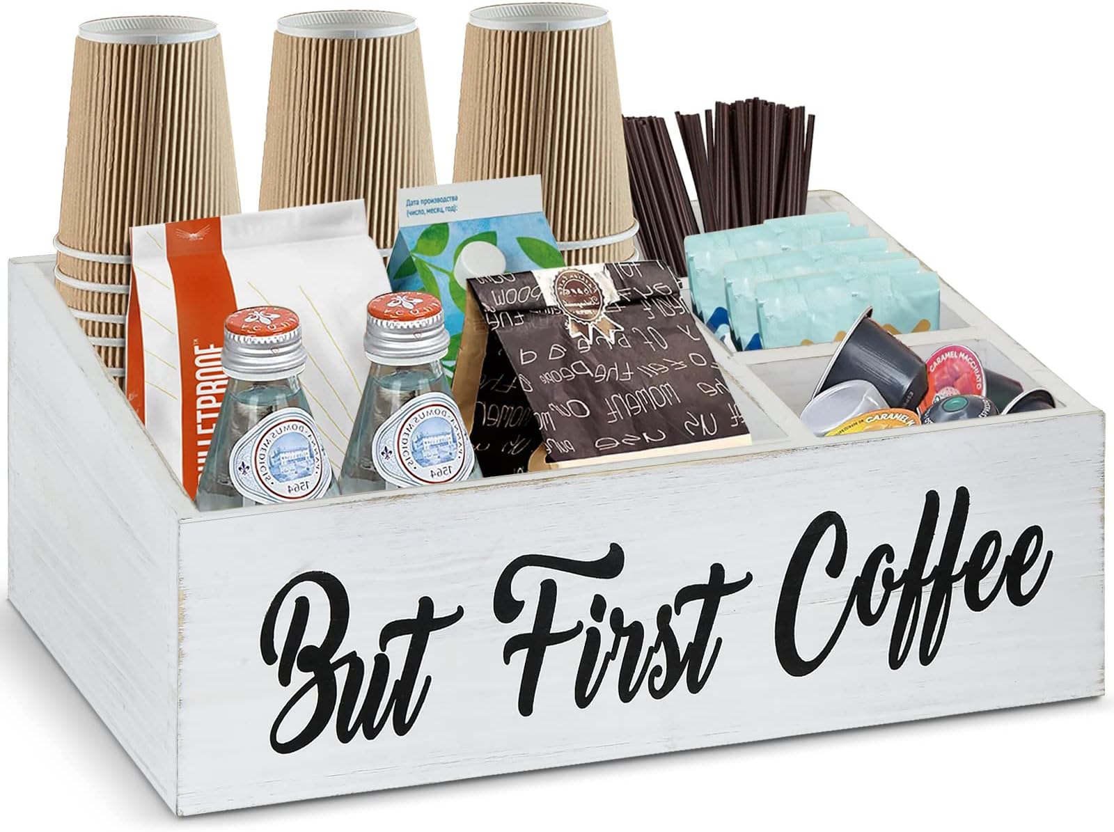 Amazon.com: PICKKROSS Wood Coffee Station Organizer, Coffee Bar ...