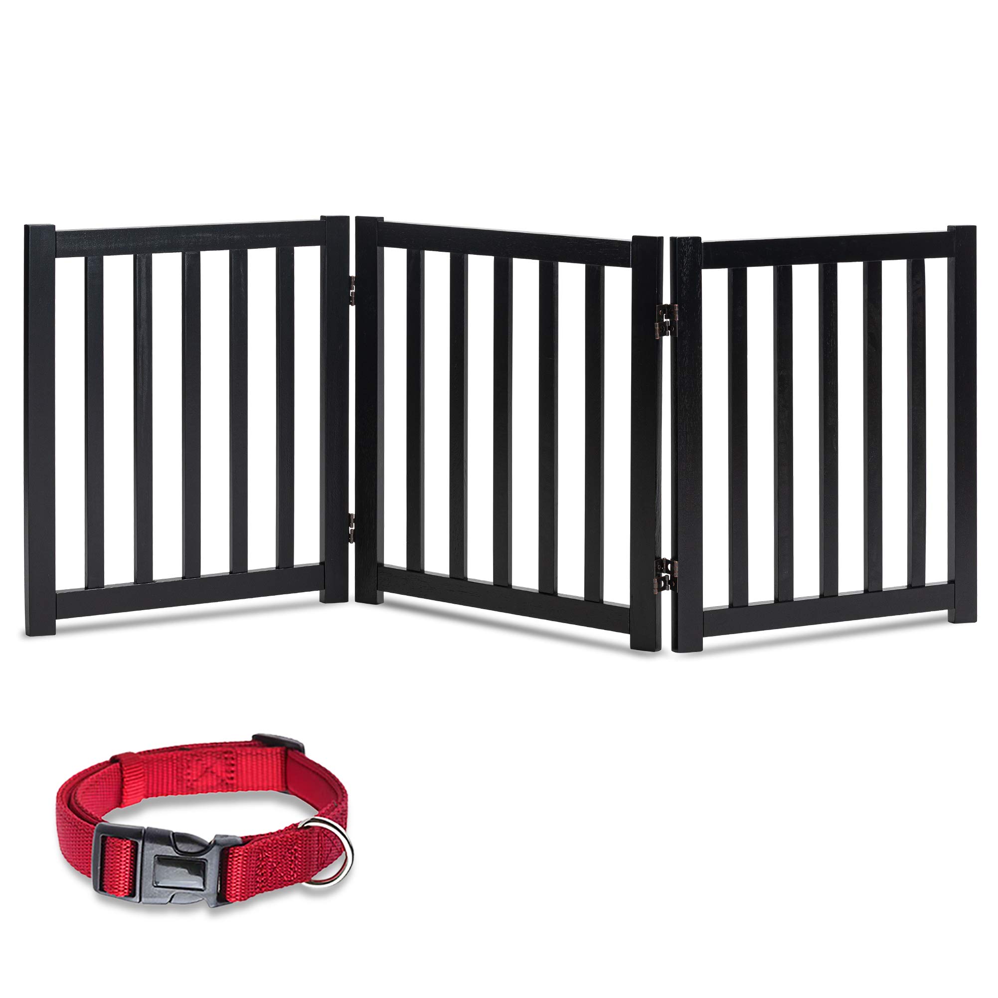 LZRS 3-Panel Wooden Free Standing Foldable Dog Gate Indoor – 24" High,Step-Over Safety Pet Gate for Doorways, Stairs, Hallways, Indoor Dog Barrier for Small to Medium Dogs & Puppies, Black