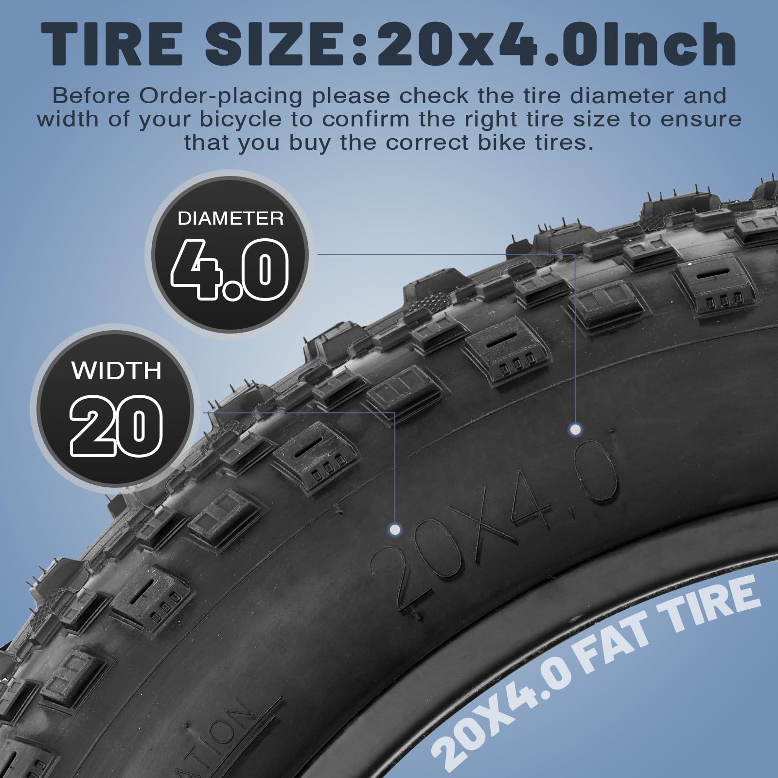 Pneu Fatbike 20 x 4.0 pour vélo électrique - Convient pour VTT, vélo de neige, vélo de plage, vélo électrique - Avec 2 démonte-pneus