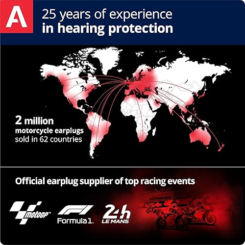 Vista 3 de Alpine MotoSafe Race - Tapones para los oídos de motocicleta para reducción de ruido del viento - 20 dB - Protección auditiva de motocicleta