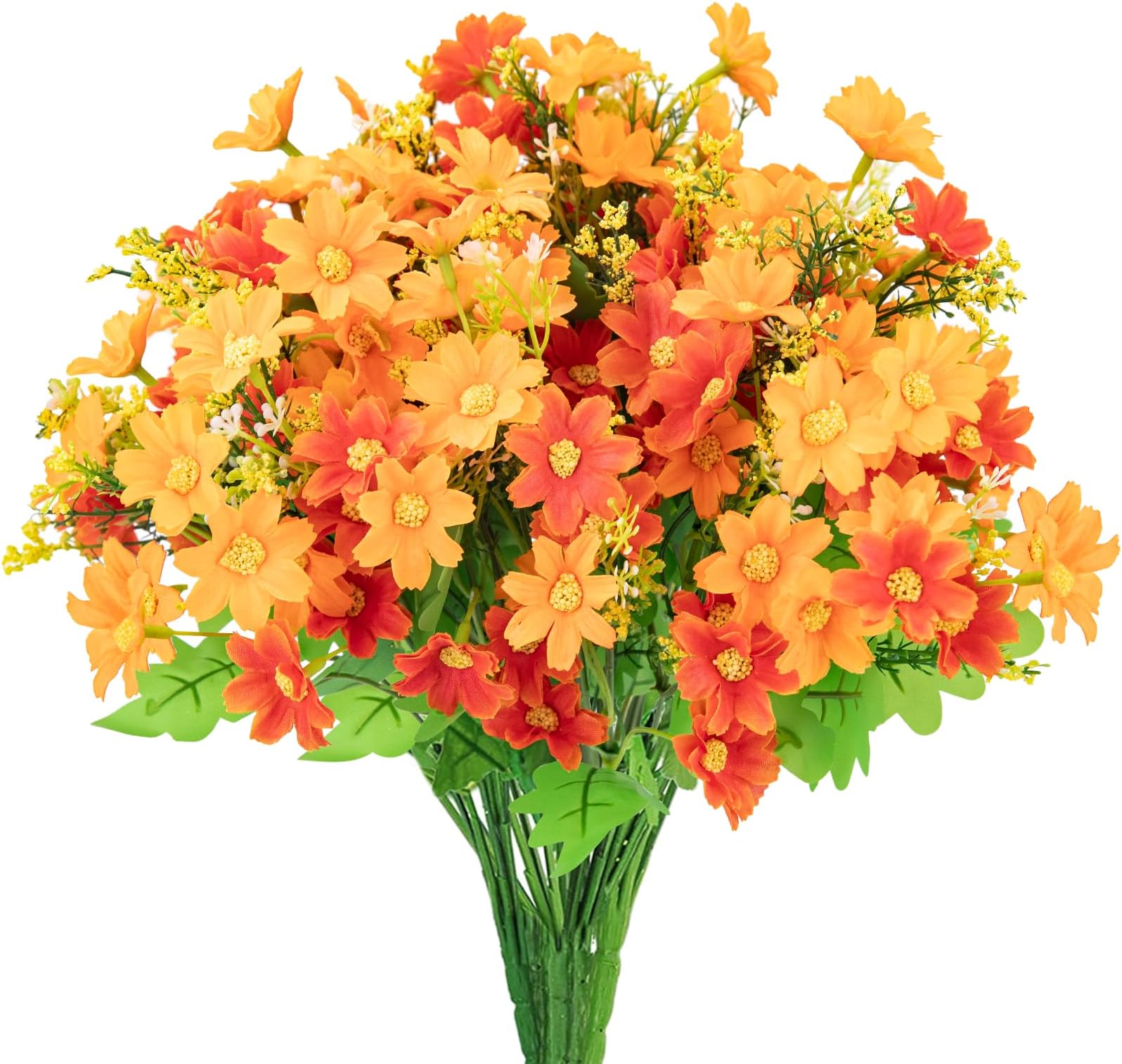 OWLKELA Orange Artificial Daisy Flowers, 6 Bundles Decorative Artificial Flower for Indoor & Outdoor, UV Resistant Fake Flowers for Vase, Grave, Garden