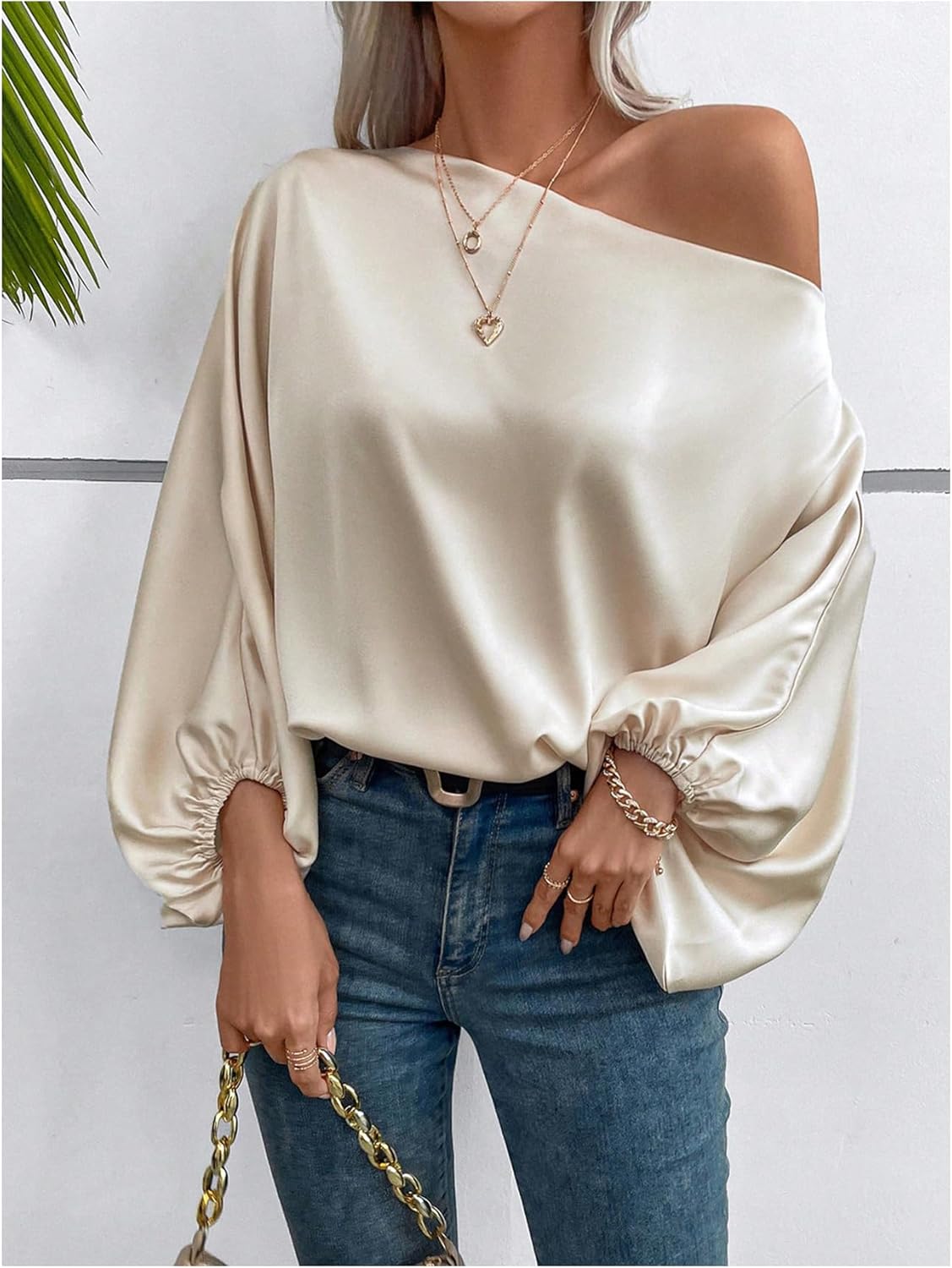 Verdusa Off The Shoulder Blouses for Women 3/4 Length Sleeve Asymmetrical Tops Dressy Casual Blouse - Image 2