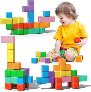 Asago Magnetic Blocks, 56 Pieces 1.34 inch Large Magnetic Building Blocks, 3D Magnetic Cubes for Toddlers, Preschool Educational Construction Kit, Sensory Montessori Toys Kids Blocks for Boys Girls