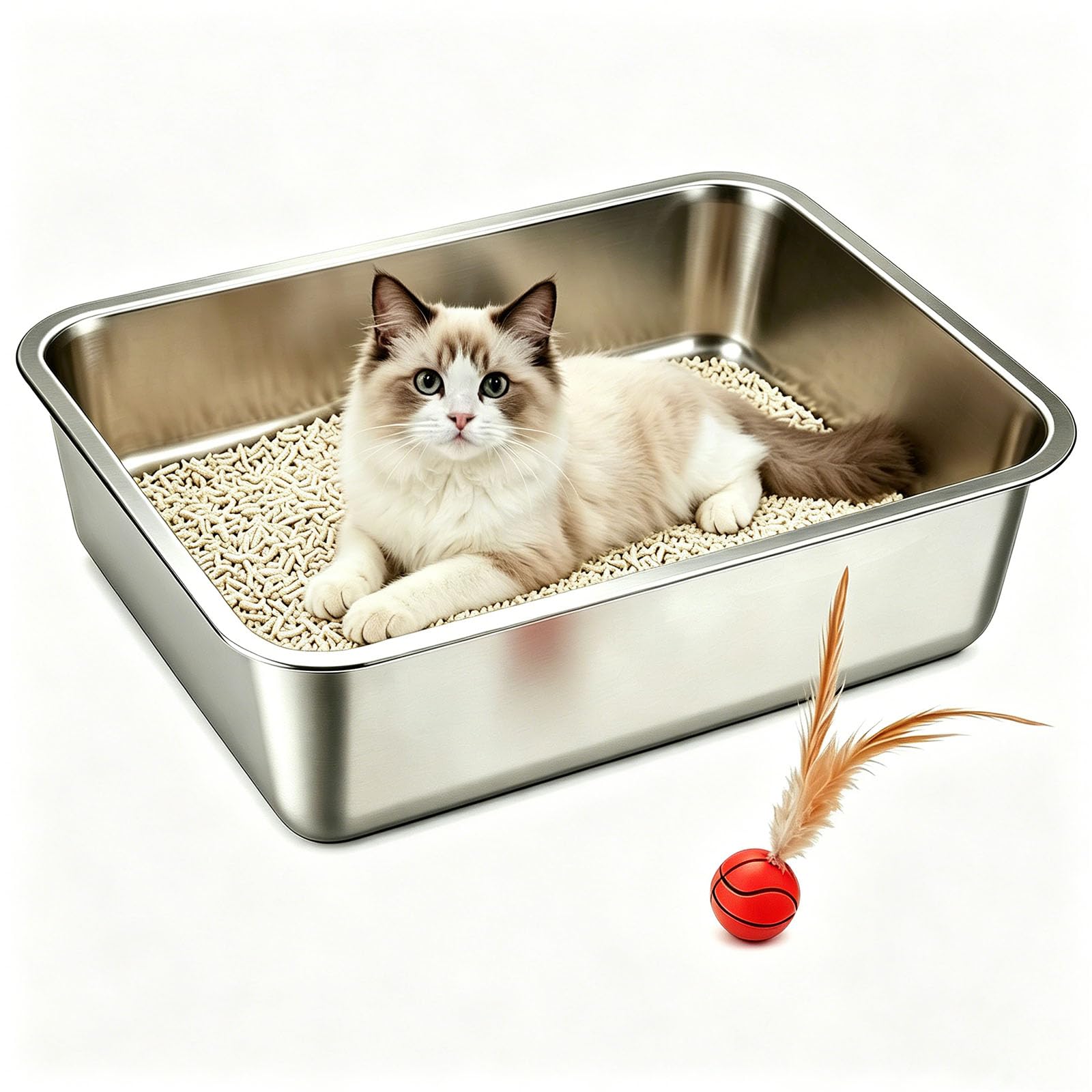 Caja de arena de acero inoxidable para gatos grande de metal higiénica