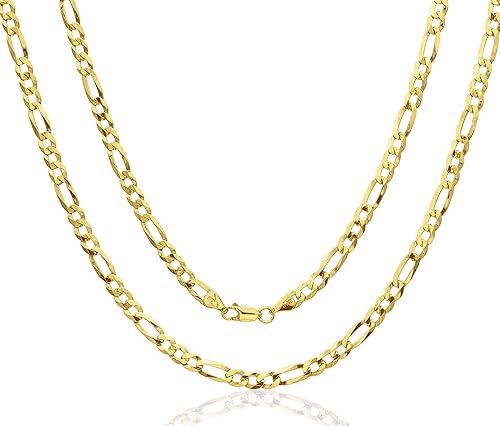 Aka Gioielli® - Figaro schakelketting 5 mm zilver 925 verguld 18K - halsketting heren dames lengte: 50 55 60 cm, Sterling zilver goud, Geen edelsteen