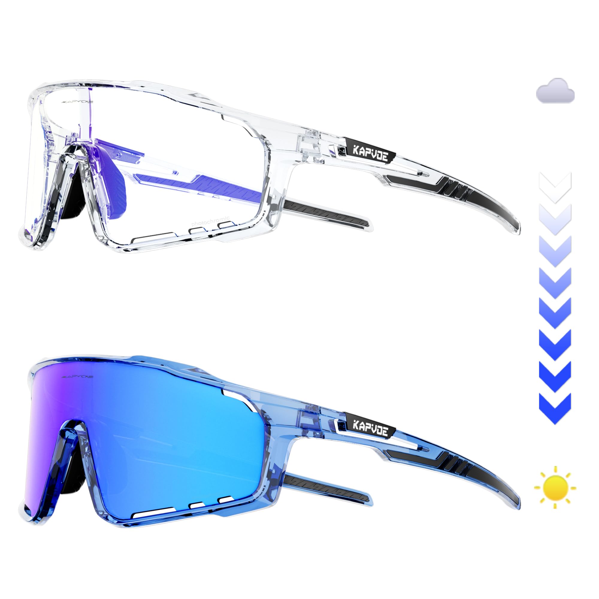 KAPVOE Gafas de Ciclismo Fotocromáticas Gafas de Sol Deportivas con Lentes Claras para Hombres y Mujeres Protección UV400 Ideales para Bicicleta de Montaña Carrera Conducción Béisbol y Golf 62