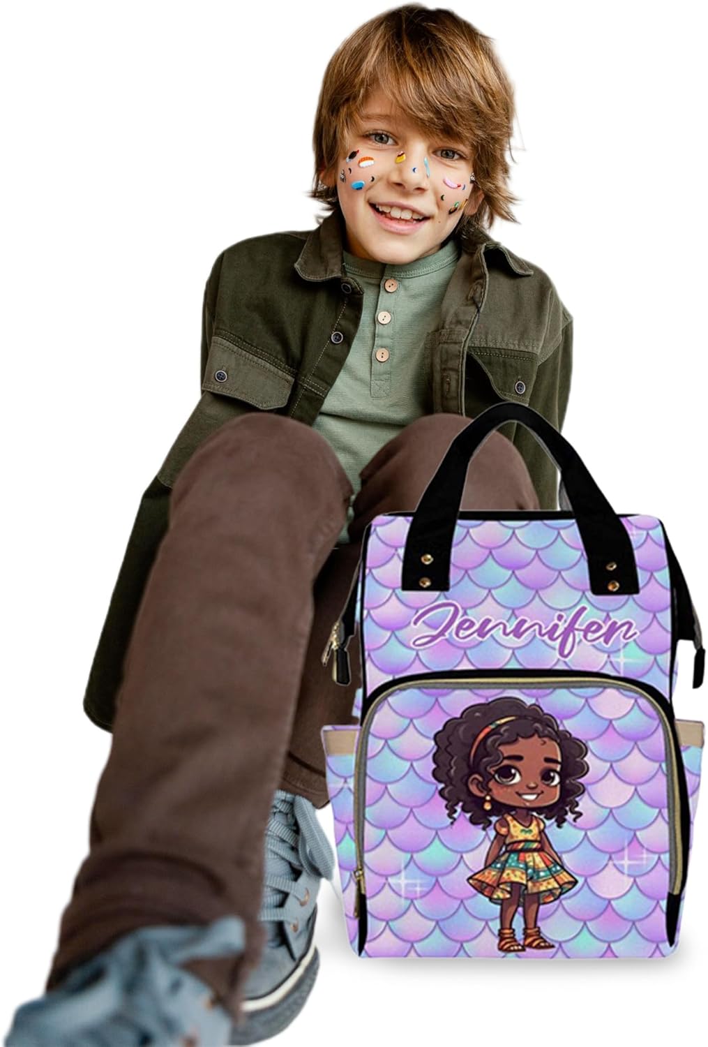 Personalized Diaper Bag Backpack with Name Gifts for Baby Girls, Custom Name Princess Baby Bags for Newborn African/American Girls, Nursing Nappy Bag Customized Kids Schoolbag, Baby Shower Gifts