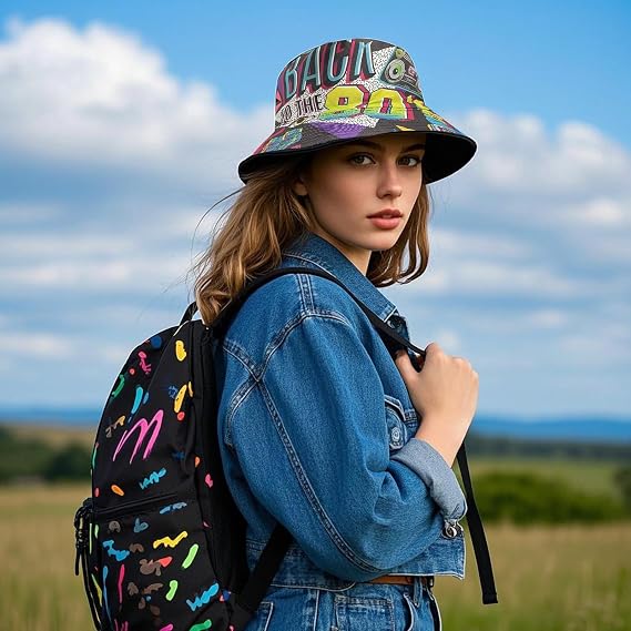 Pack of 2 Fishing Hats Bucket Hat Retro 80s 90s Style Fishing Hat Unisex Double-Sided Summer Hat for Disco Hip Hop Outdoor