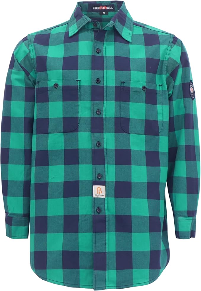 BOCOMAL FR Shirts Flame Resistant 100% C NFPA2112 7.5oz Men's Fire Retardant Welding Shirt