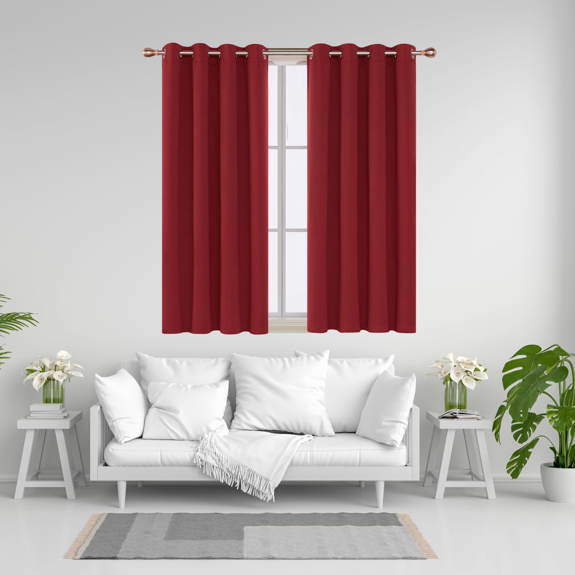 J.Din Blackout Curtains for Bedroom/Living Room, Black out super soft Thermal Insulated curtains & drapes, Ring Top Eyelet Curtain for window, 2 Panels with Tie backs (Red, 66" Wide x 72" Drop)