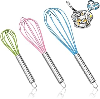 ETHEL Fouet en Silicone, 3 Pièces Fouet Ballon Mélangeur d'Oeuf en Silicone Fouet à Sauce Fouet Pâtissier Silicone Fouet Anti-Adhérent, pour Cuisine Mélanger Fouetter Battre Remuer