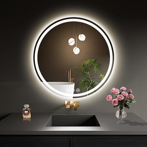 Miniatura 12 de Espejo de baño LED de 40 pulgadas redondo con luces, espejo LED circular, espejo iluminado para montar en la pared con 3 colores de brillo, 3