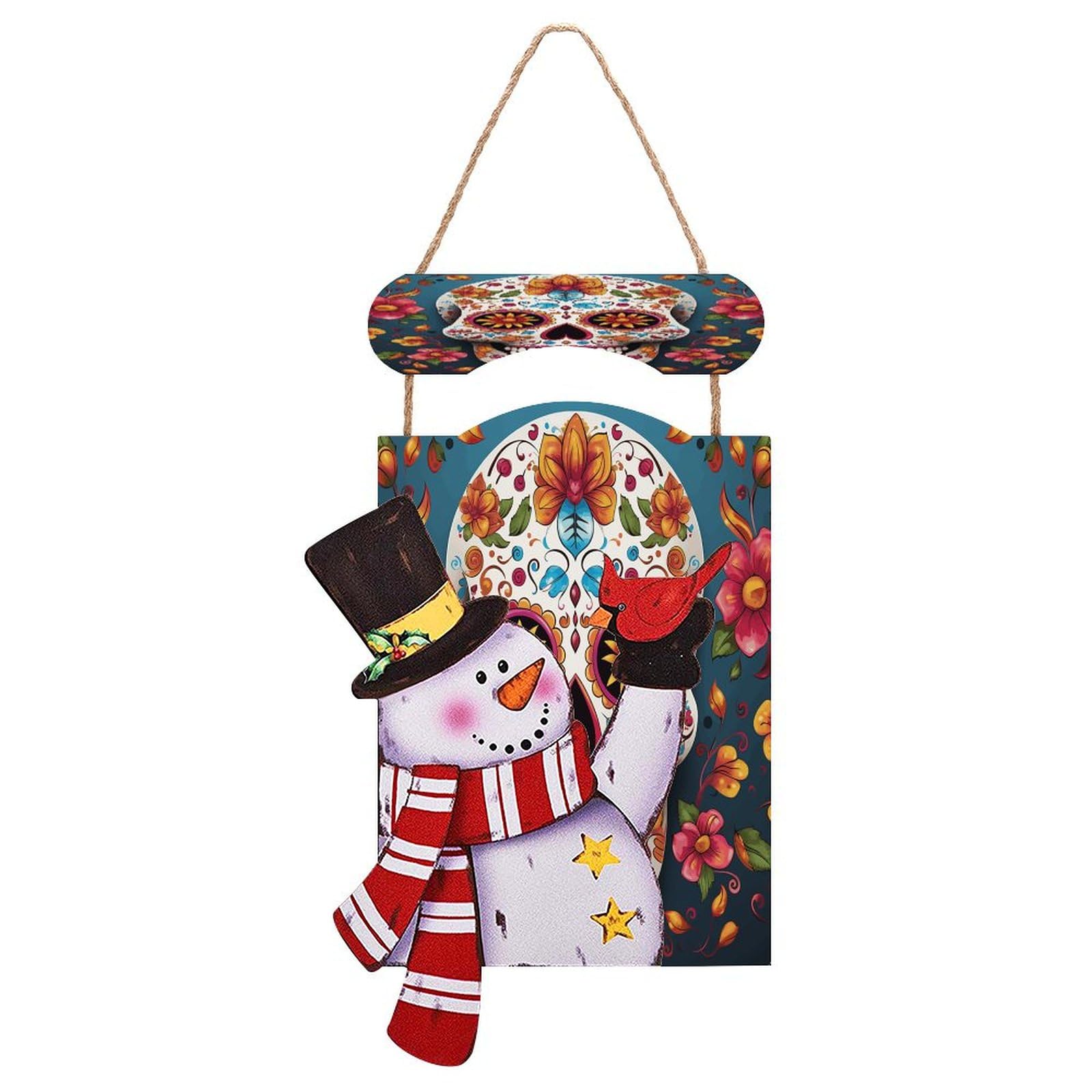 Panneau en bois bonhomme de neige motif coloré premium