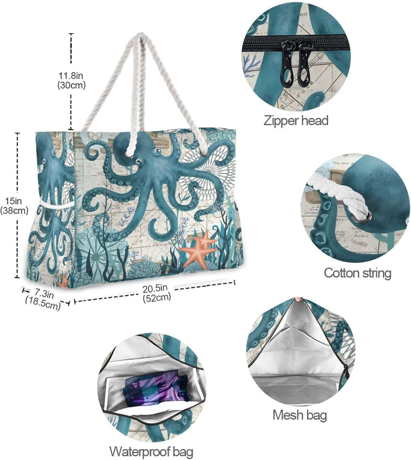 senya Large Beach Bags Totes Canvas Tote Shoulder Bag Soft Wave Water Resistant Bags for Gym Travel Daily Ocean - Image 7