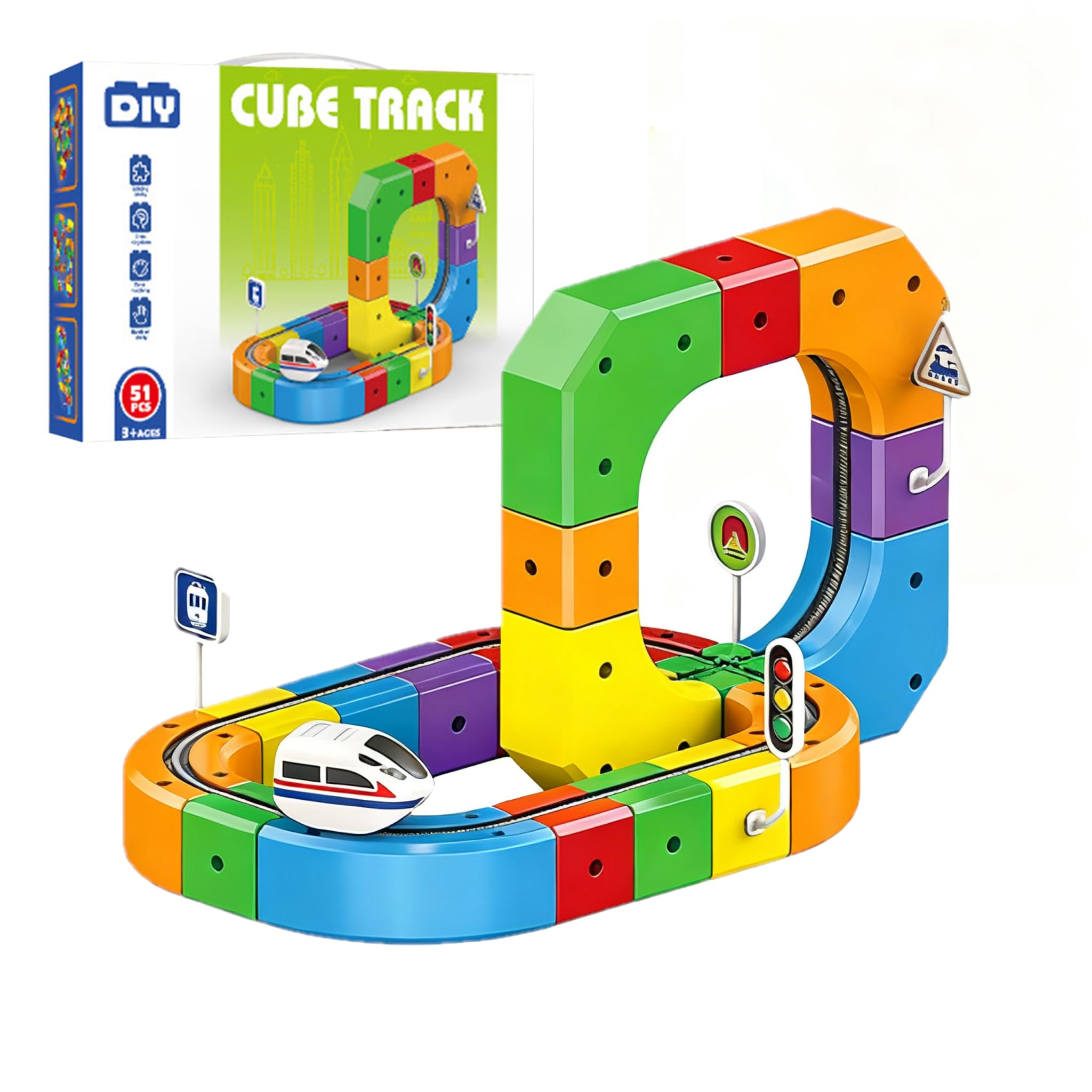 Clickrail Electric Train Set, Track Fusion Toy, Magic Rail Cube Train Set, with Gravity-Defying Motorized Train, 3D Embedded Layouts Train Track Set, DIY Cube Track, for Kids (51PCS) — image 1