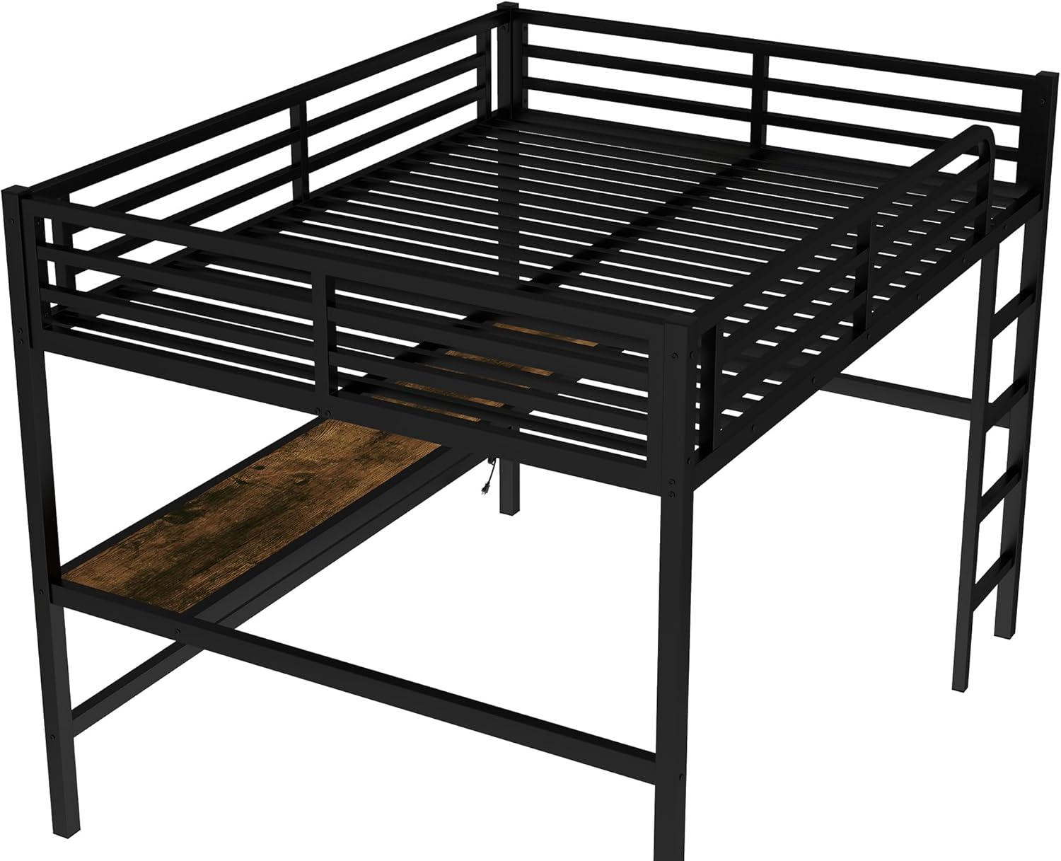 Bellemave Metal Queen Size Loft Bed with Desk and Charging Station,Queen Heavy Duty Loft Bed Frame with LED Lights and USB for Kids,Teens,Adults,Black