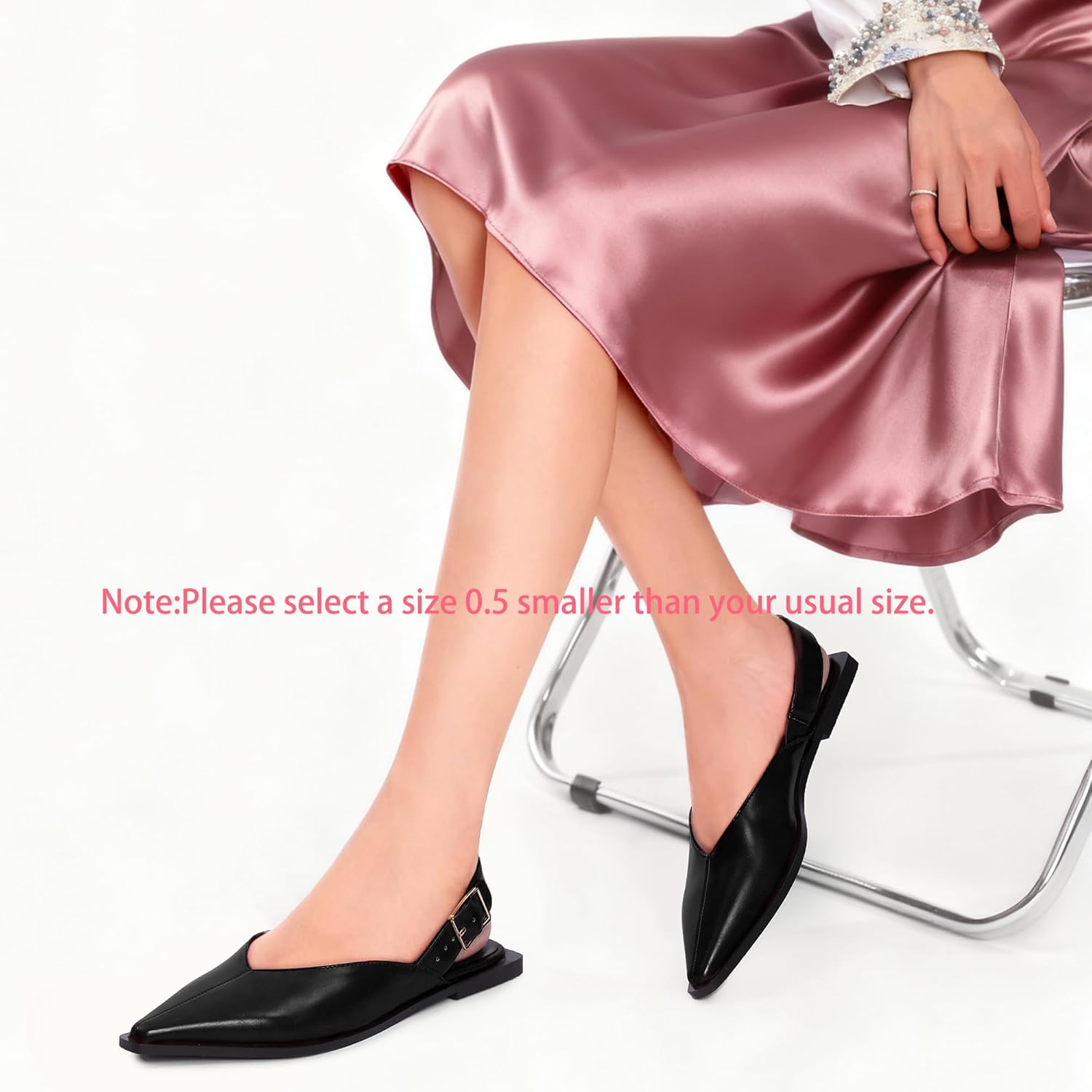 Slingback Flats for Women Closed Pointed Toe Flat Shoes Low Heel Buckle Strap Mules Casual Comfortable Office Dressy Shoes - Image 2