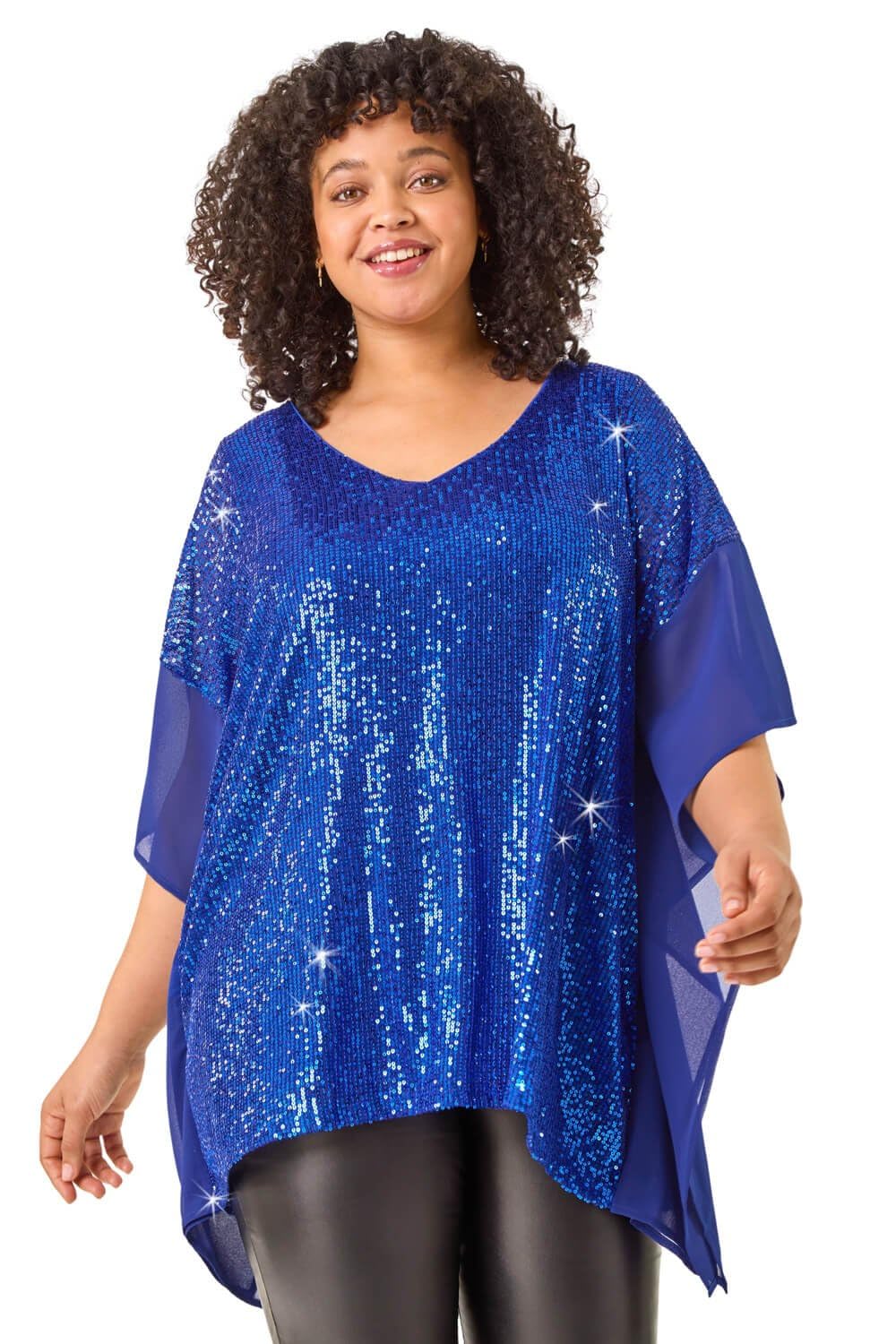 Roman Curve Women's Royal Blue Full Sequin Chiffon Overlay Top Size 20
