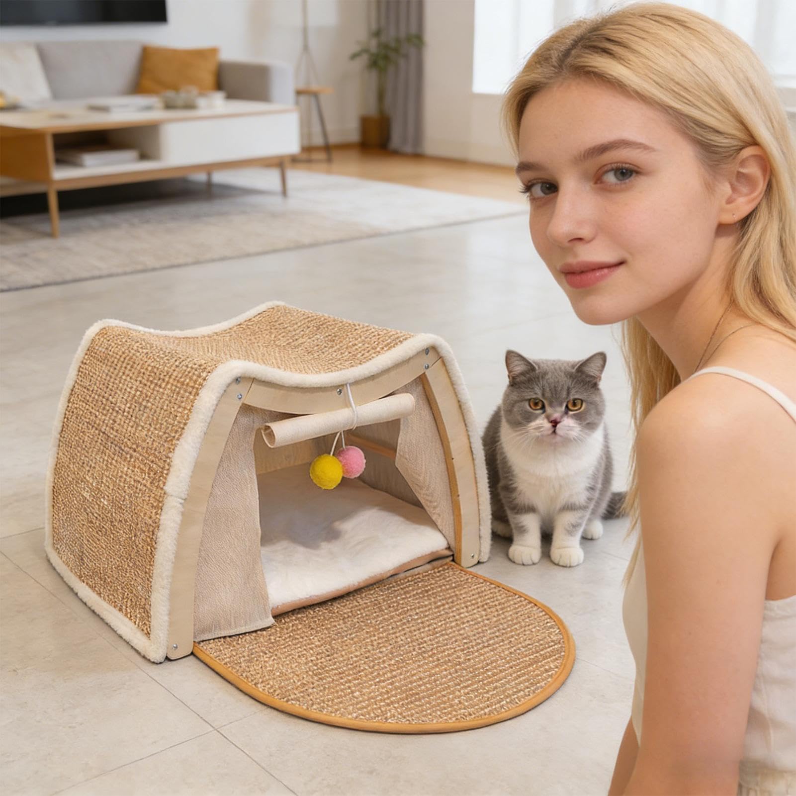 Casa para Gatos Rascador de Sisal para Descanso y Juego de | Grande Cama Cueva para Gatos Para Descanso Y Juego En Hogar Interior Salón Habitación Mascotas Suelo E Invierno